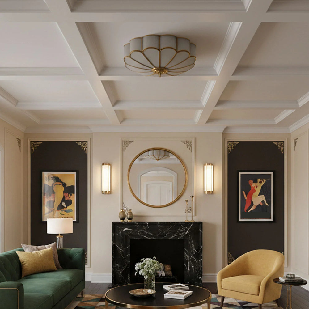 Flower-Shaped Frosted Glass Ceiling Light (Dimmable, Brass Frame)