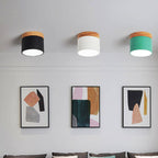 Flush Mount Ceiling Light 3-Color LED Solid Wood Accent