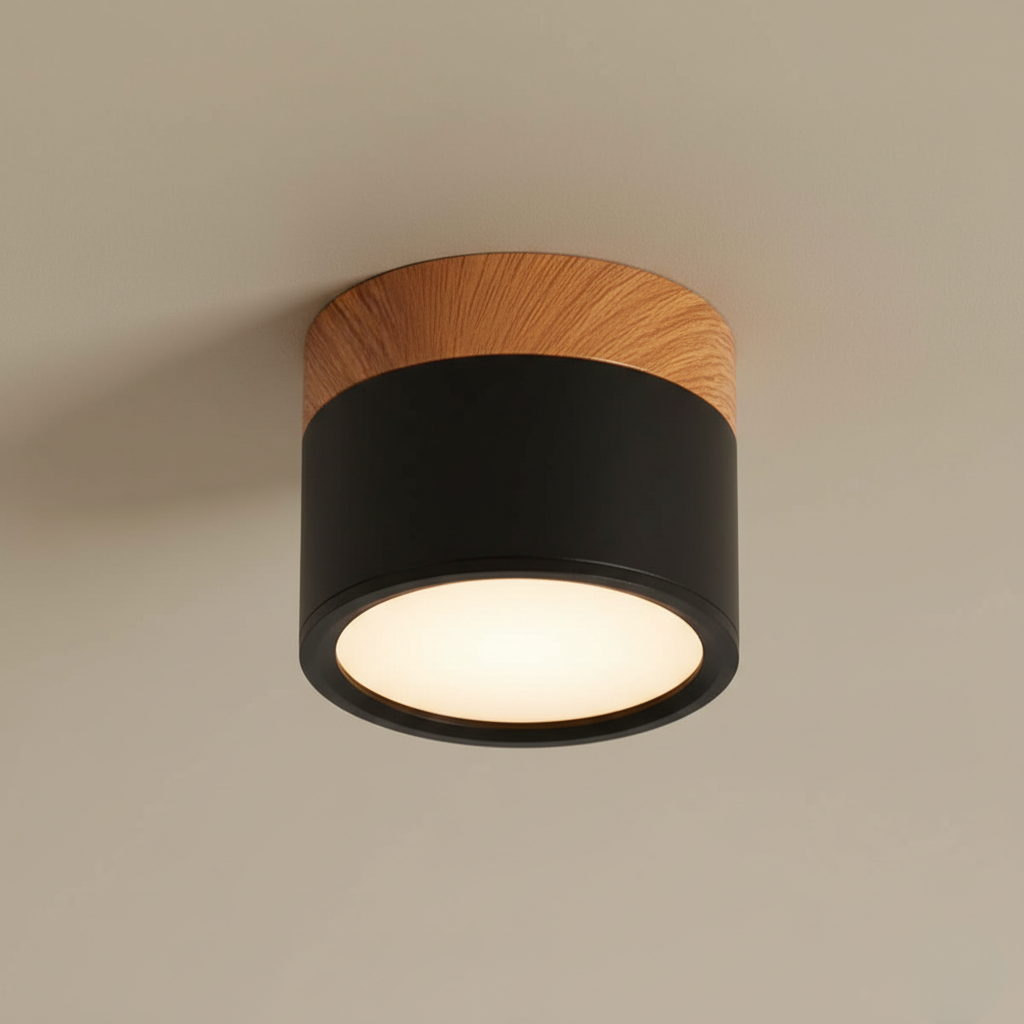 Flush Mount Ceiling Light Energy-Efficient LED Wood-Grain Accent