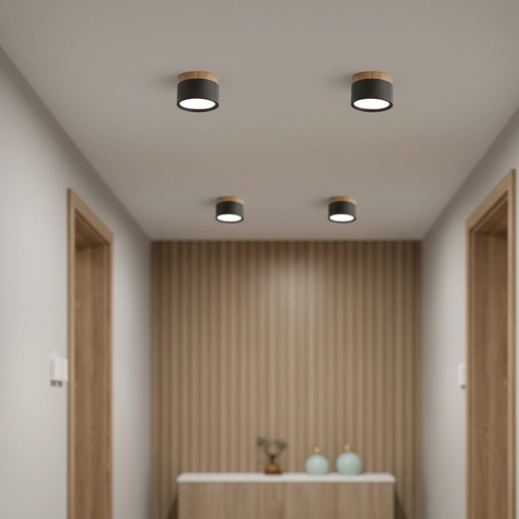 Flush Mount Ceiling Light Energy-Efficient LED Wood-Grain Accent