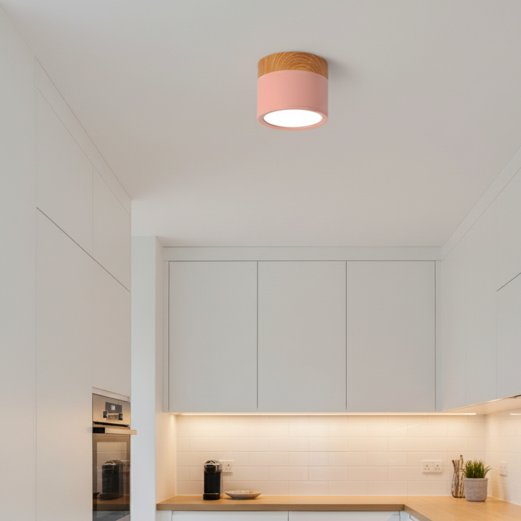 Flush Mount Ceiling Light Energy-Efficient LED Wood-Grain Accent