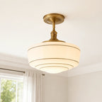 Flush Mount Ceiling Light Hand-Painted Striped Glass Antique Brass