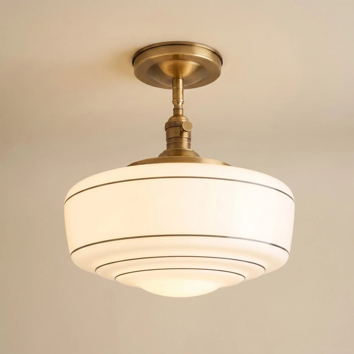 Flush Mount Ceiling Light Hand-Painted Striped Glass Antique Brass