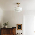 Flush Mount Ceiling Light Hand-Painted Striped Glass Antique Brass