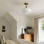 Flush Mount Ceiling Light Hand-Painted Striped Glass Antique Brass