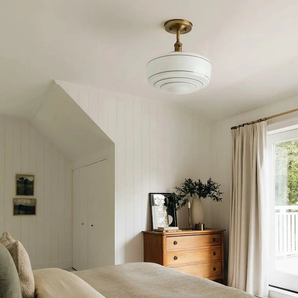Flush Mount Ceiling Light Hand-Painted Striped Glass Antique Brass