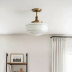 Flush Mount Ceiling Light Hand-Painted Striped Glass Antique Brass