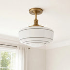 Flush Mount Ceiling Light Hand-Painted Striped Glass Antique Brass