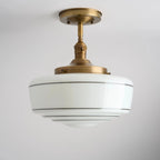 Flush Mount Ceiling Light Hand-Painted Striped Glass Antique Brass