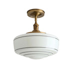 Flush Mount Ceiling Light Hand-Painted Striped Glass Antique Brass
