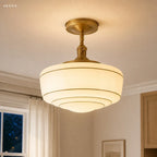Flush Mount Ceiling Light Hand-Painted Striped Glass Antique Brass