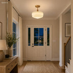Flush Mount Ceiling Light Hand-Painted Striped Glass Antique Brass