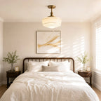 Flush Mount Ceiling Light Hand-Painted Striped Glass Antique Brass