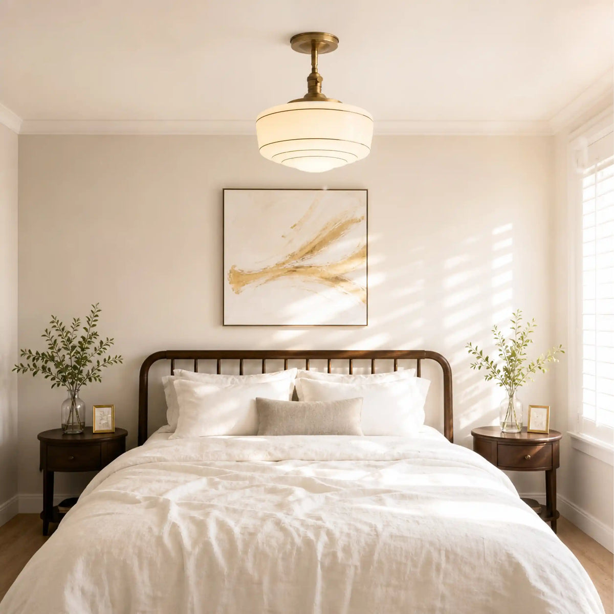 Flush Mount Ceiling Light Hand-Painted Striped Glass Antique Brass