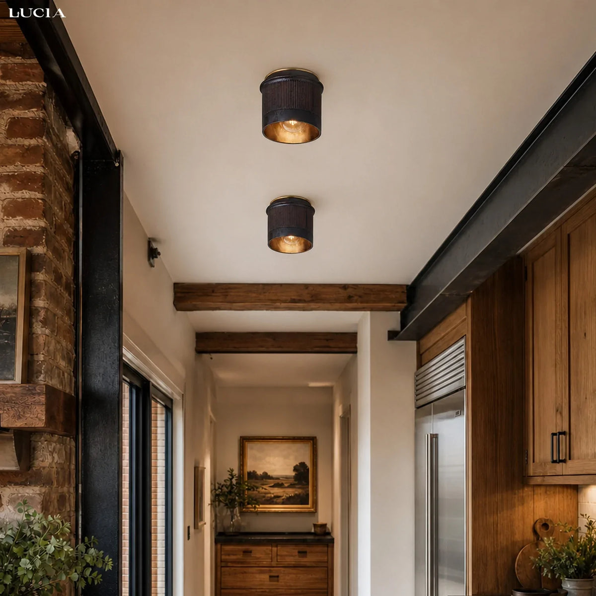 Flush Mount Ceiling Light Matte Black Brass Interior