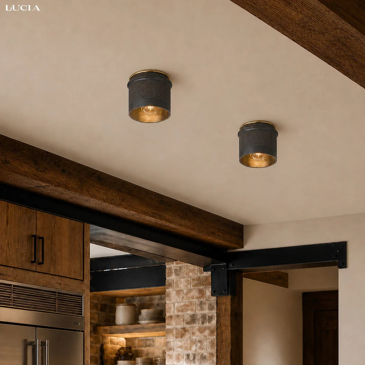 Flush Mount Ceiling Light Matte Black Brass Interior