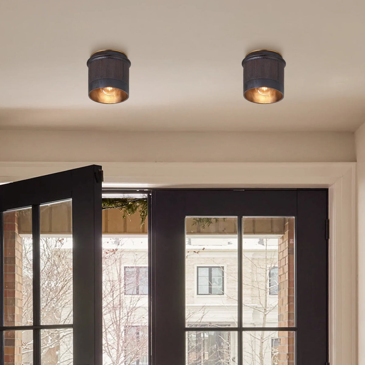 Flush Mount Ceiling Light Matte Black Brass Interior