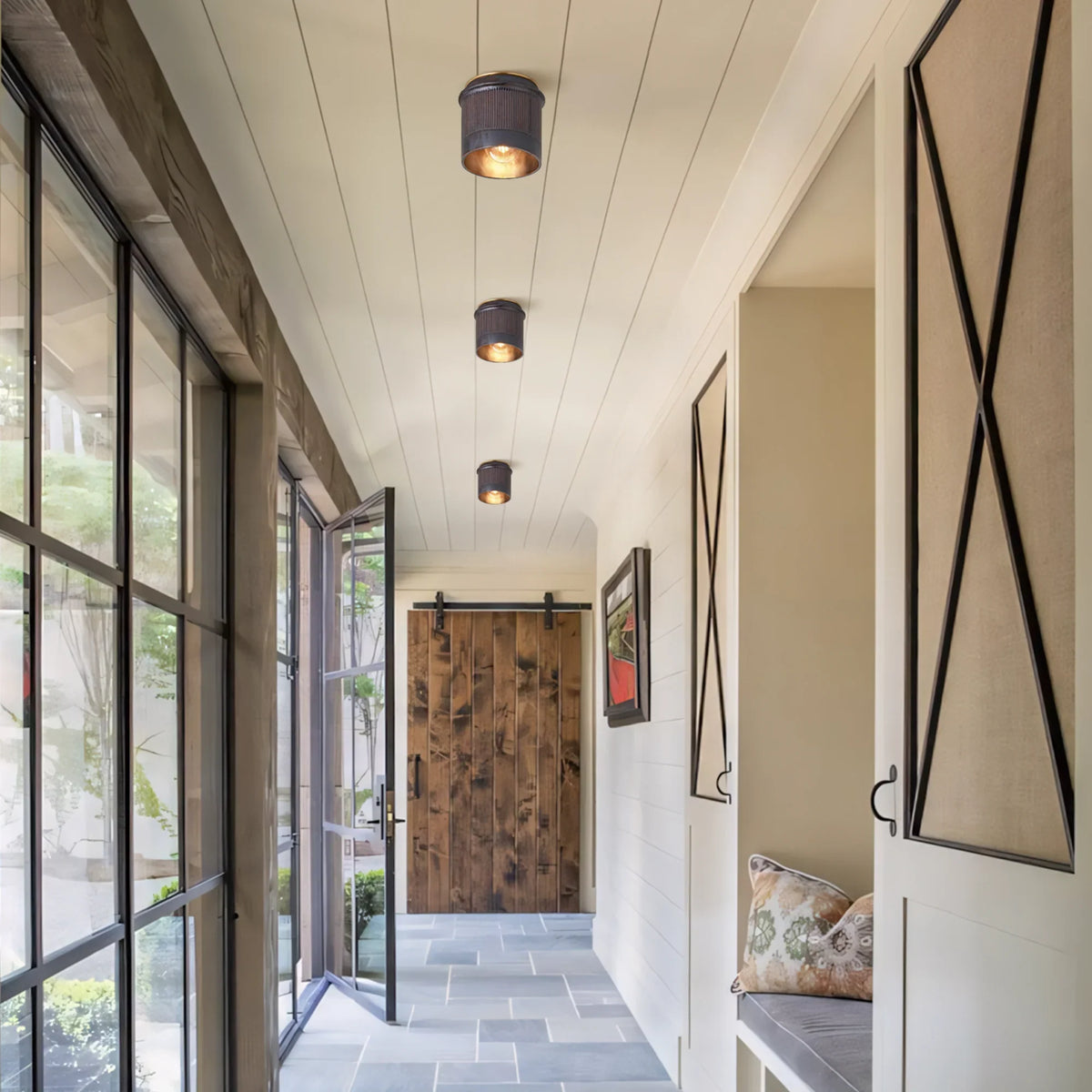Flush Mount Ceiling Light Matte Black Brass Interior