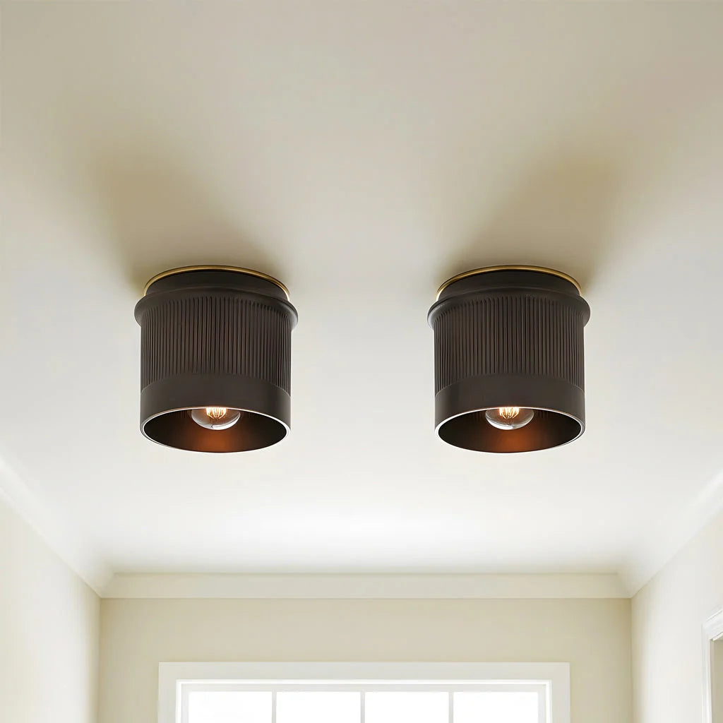 Flush Mount Ceiling Light Matte Black Brass Interior