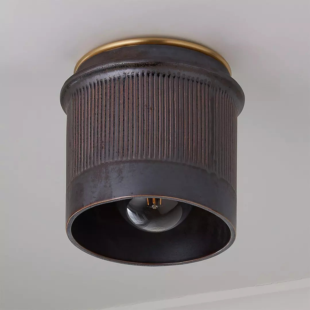 Flush Mount Ceiling Light Matte Black Brass Interior