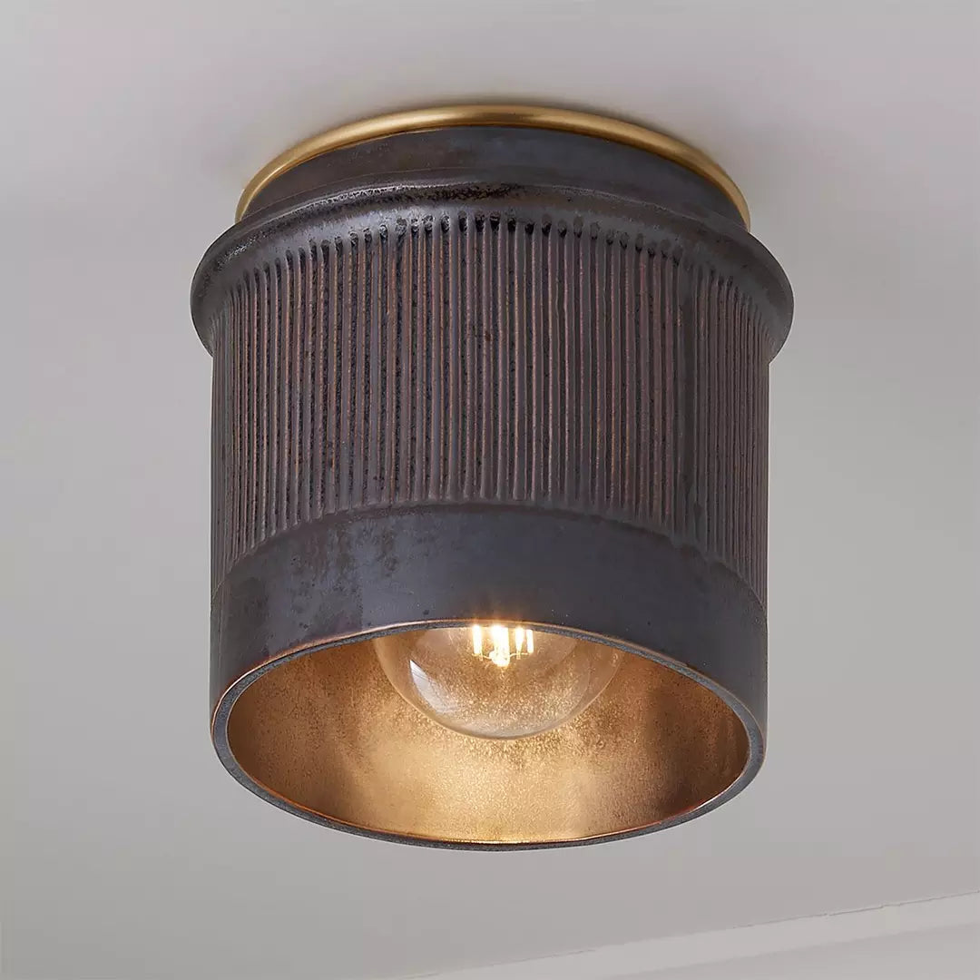 Flush Mount Ceiling Light Matte Black Brass Interior