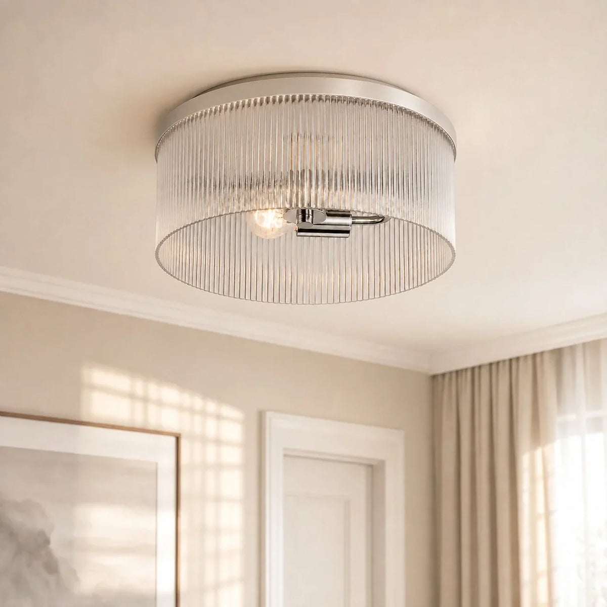 Flush Mount Ceiling Light Ribbed Glass Low Profile