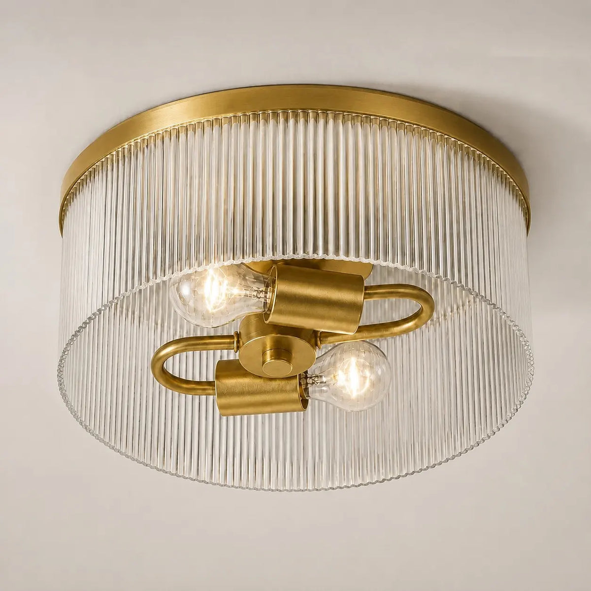 Flush Mount Ceiling Light Ribbed Glass Low Profile
