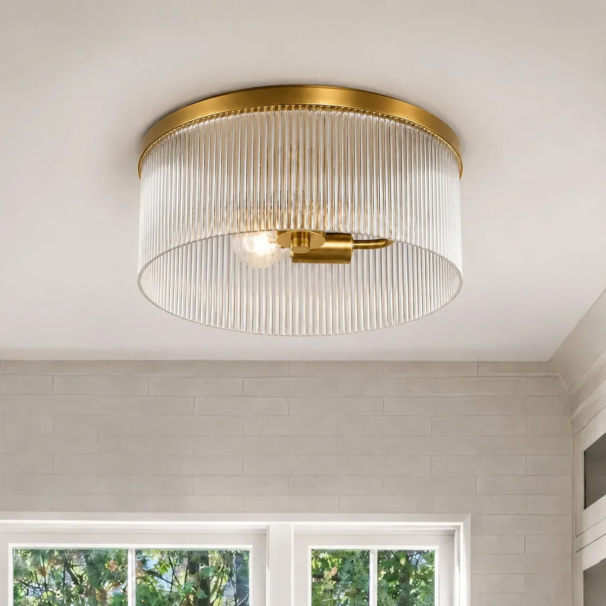 Flush Mount Ceiling Light Ribbed Glass Low Profile