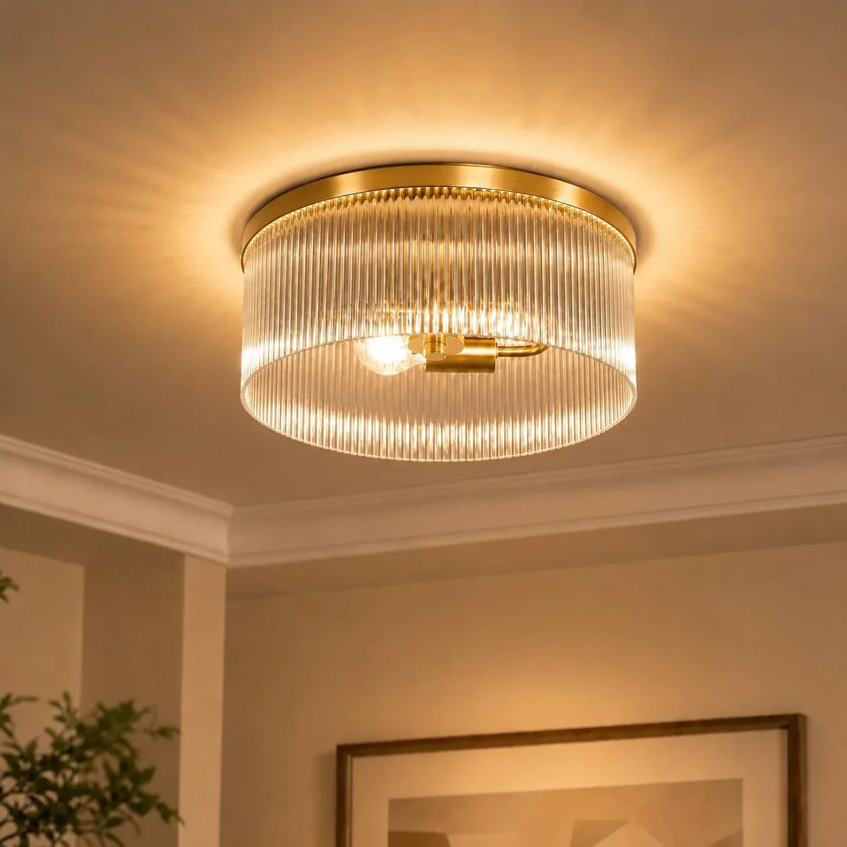 Flush Mount Ceiling Light Ribbed Glass Low Profile