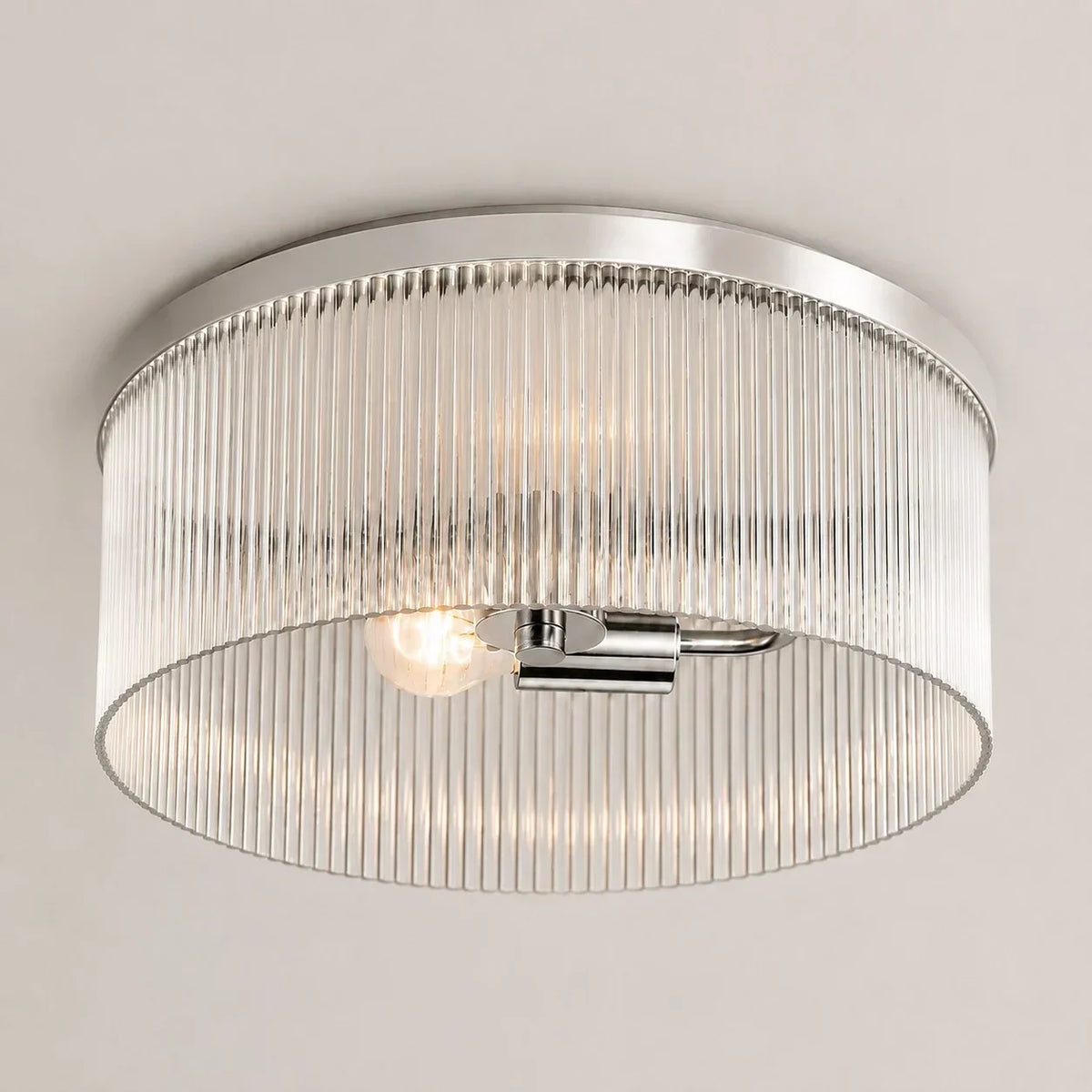 Flush Mount Ceiling Light Ribbed Glass Low Profile