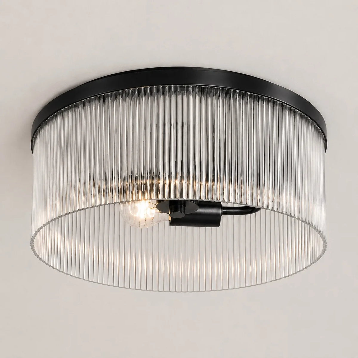 Flush Mount Ceiling Light Ribbed Glass Low Profile