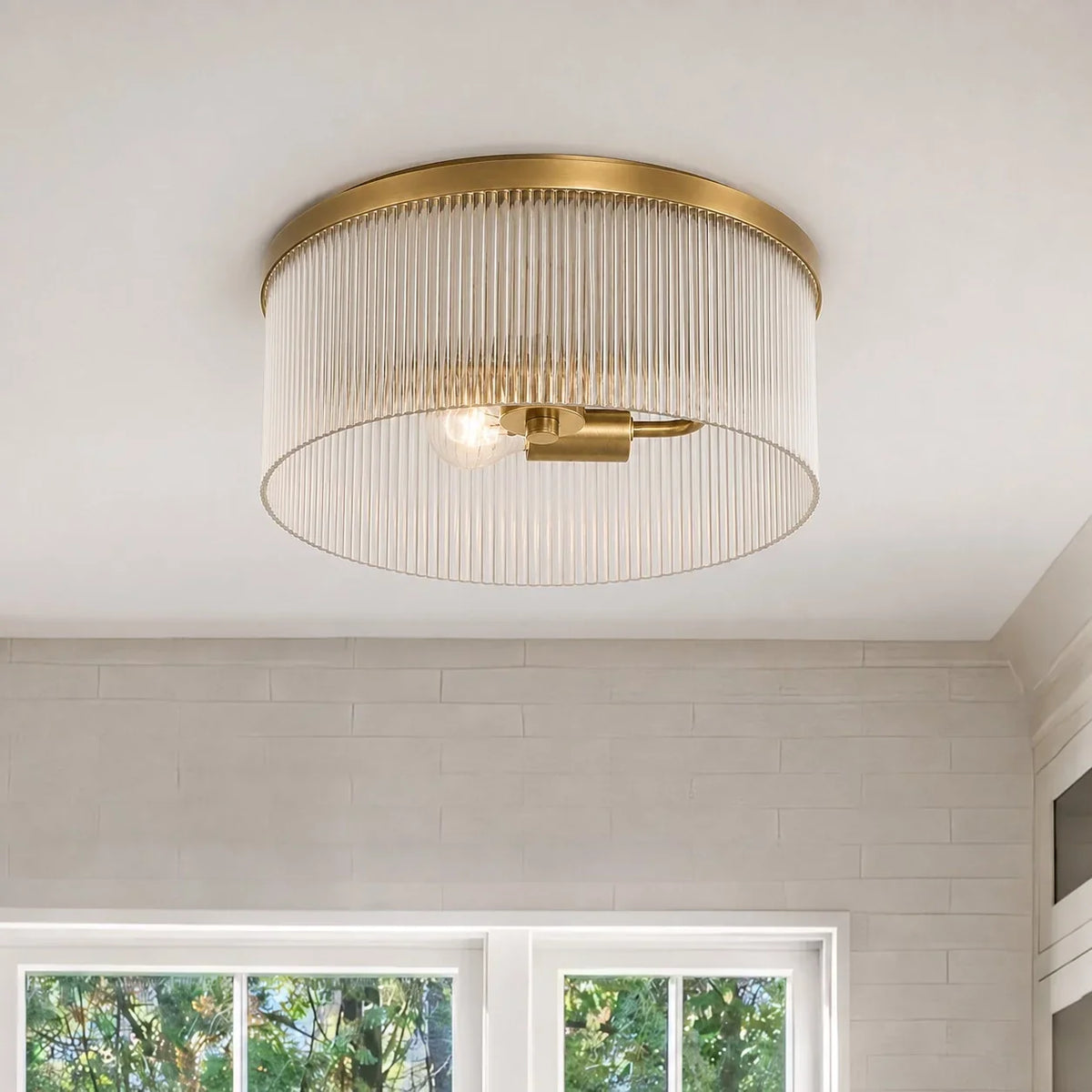 Flush Mount Ceiling Light Ribbed Glass Low Profile