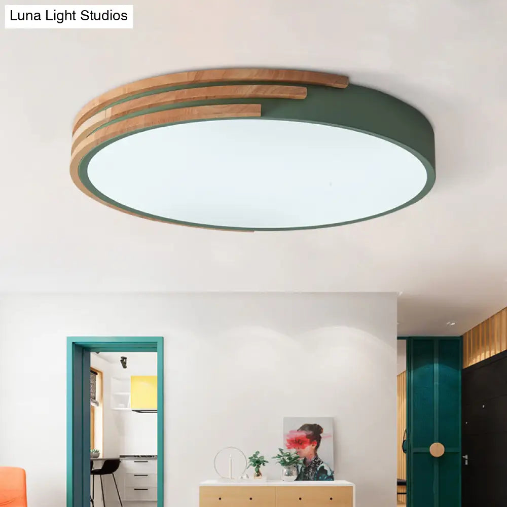 Flush Mount Ceiling Light Scandinavian Wood Acrylic Slim LED