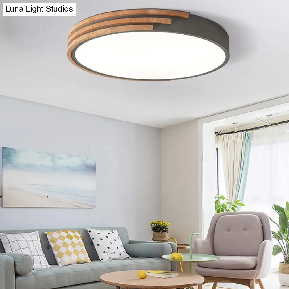 Flush Mount Ceiling Light Scandinavian Wood Acrylic Slim LED