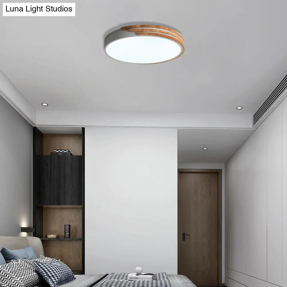 Flush Mount Ceiling Light Scandinavian Wood Acrylic Slim LED