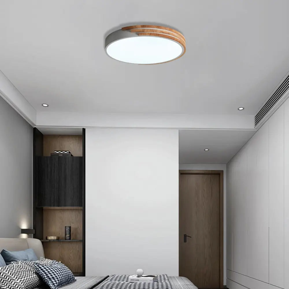 Flush Mount Ceiling Light Scandinavian Wood Acrylic Slim LED
