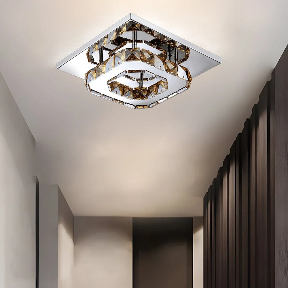 Flush Mount Ceiling Light Square Crystal Integrated LED