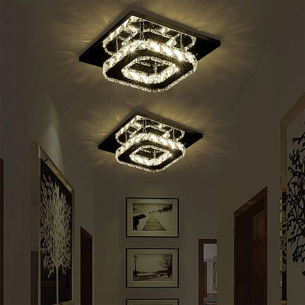 Flush Mount Ceiling Light Square Crystal Integrated LED