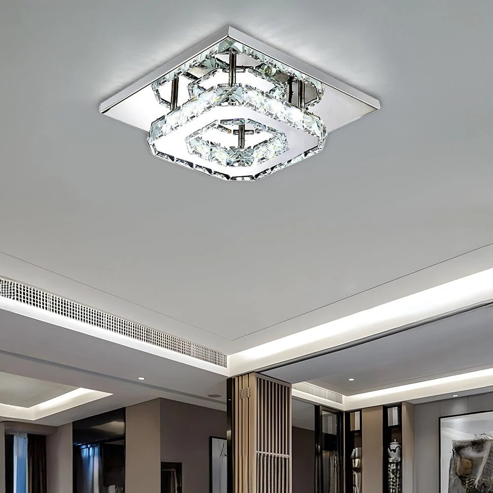 Flush Mount Ceiling Light Square Crystal Integrated LED