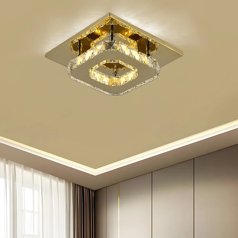 Flush Mount Ceiling Light Square Crystal Integrated LED
