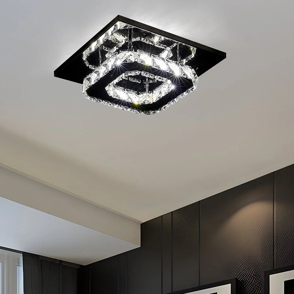 Flush Mount Ceiling Light Square Crystal Integrated LED