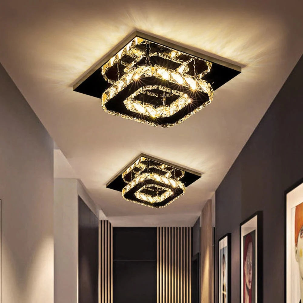 Flush Mount Ceiling Light Square Crystal Integrated LED