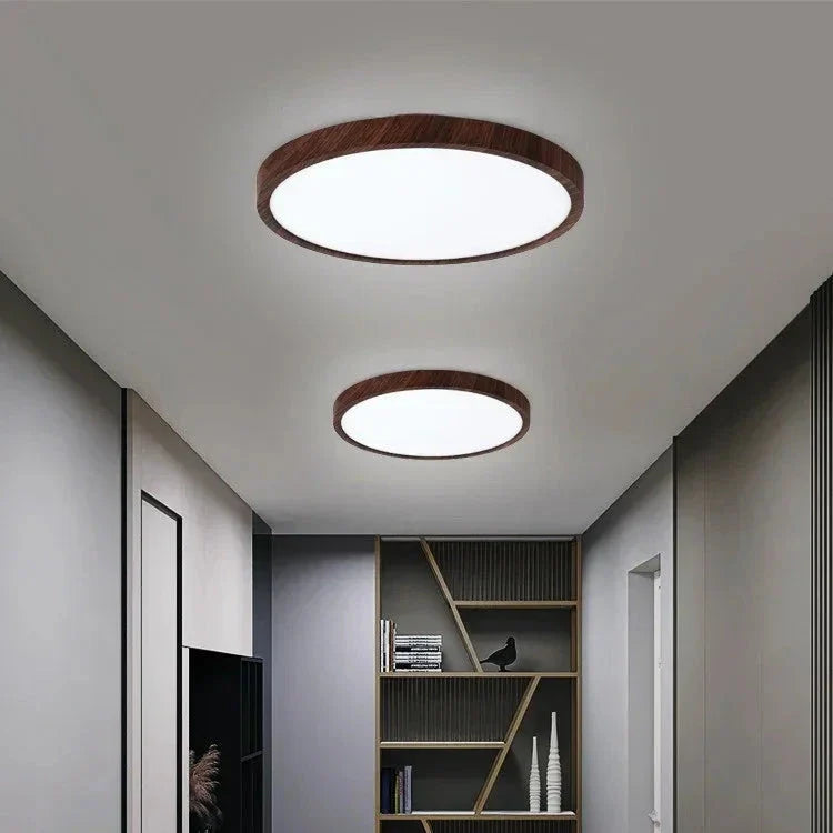 Flush Mount Ceiling Light Ultra-Thin Integrated LED Wood-Grain Frame