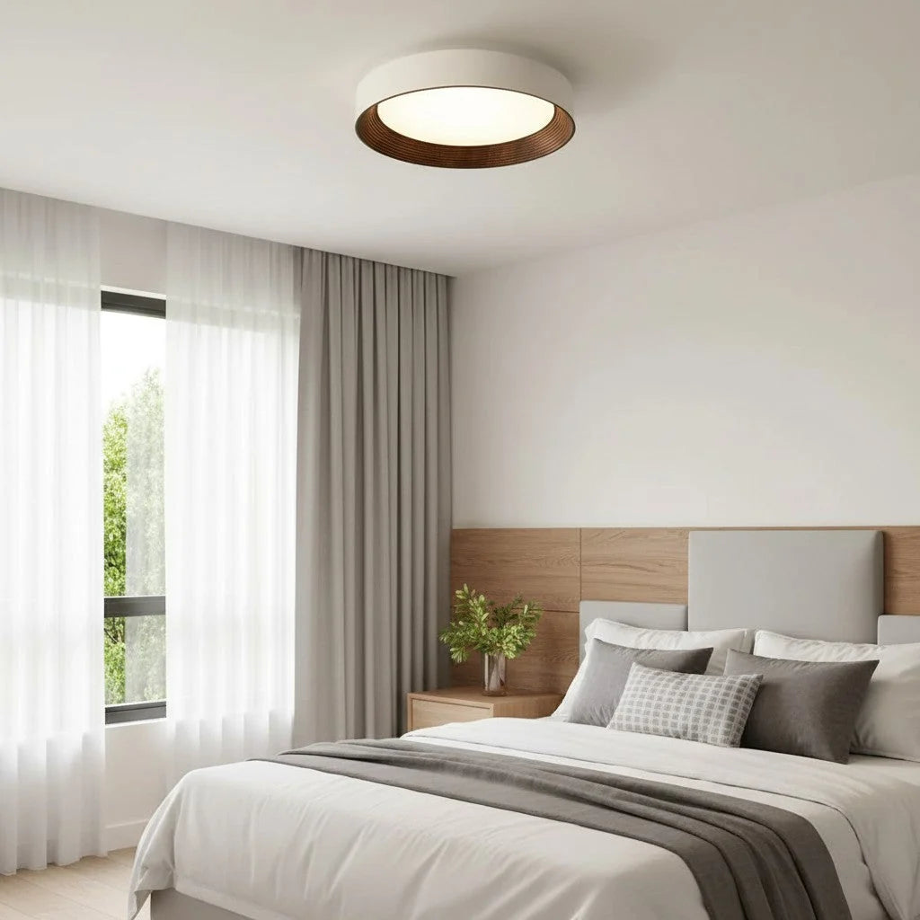 Flush Mount Ceiling Light Warm LED Wood Frame