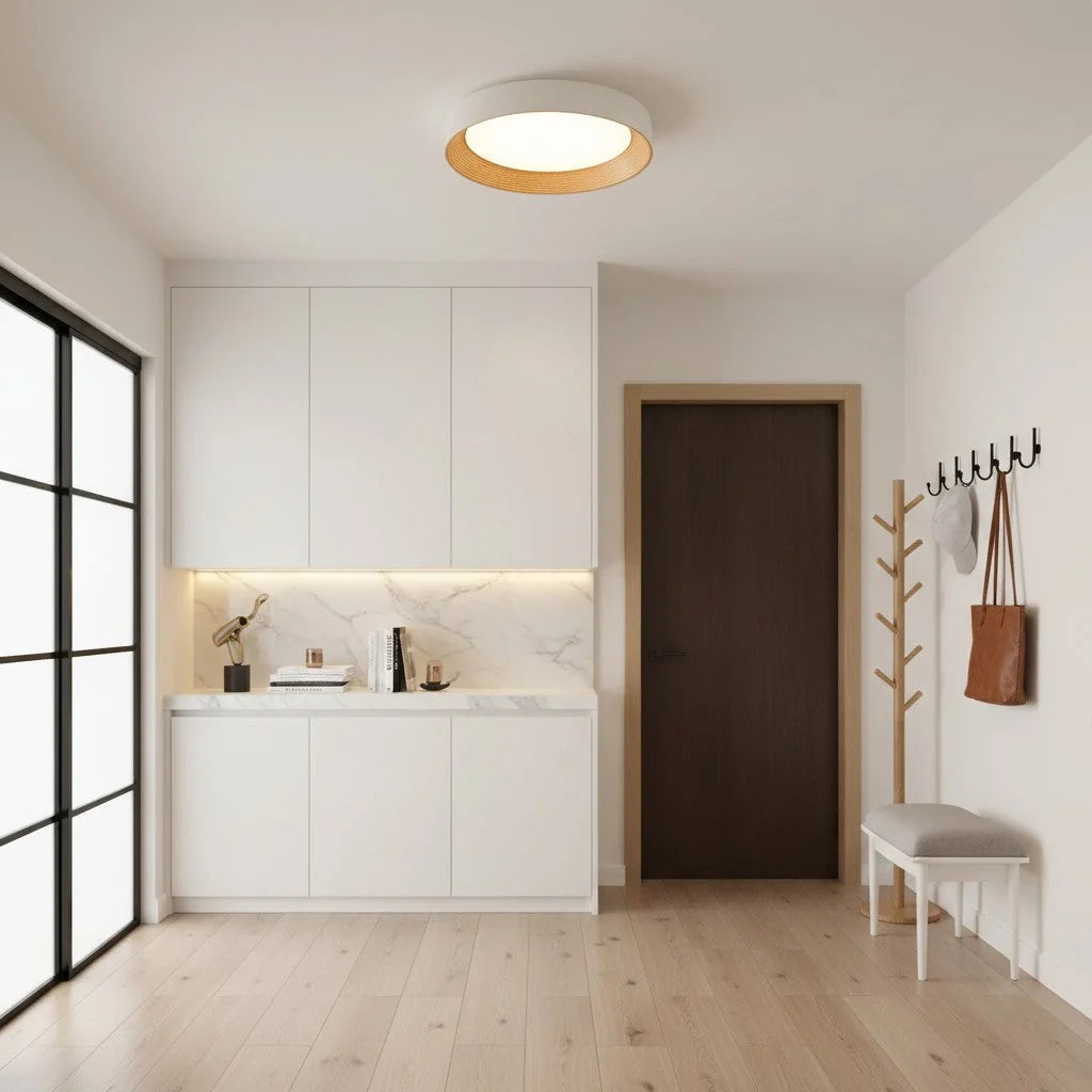 Flush Mount Ceiling Light Warm LED Wood Frame