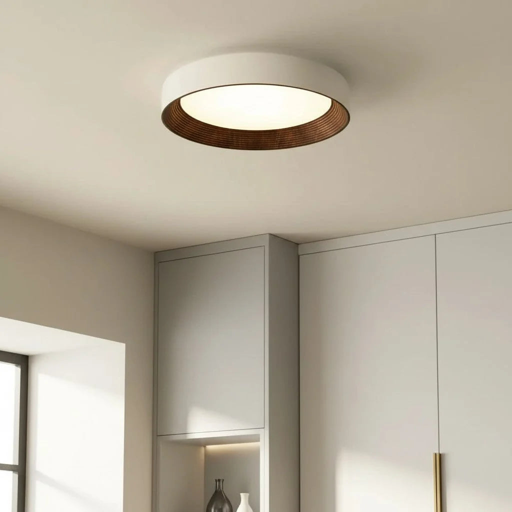 Flush Mount Ceiling Light Warm LED Wood Frame