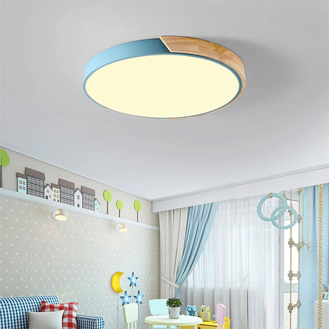 Flush Mount Ceiling Light Wood Accent Integrated LED Dimmable