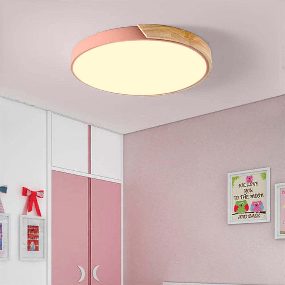 Flush Mount Ceiling Light Wood Accent Integrated LED Dimmable