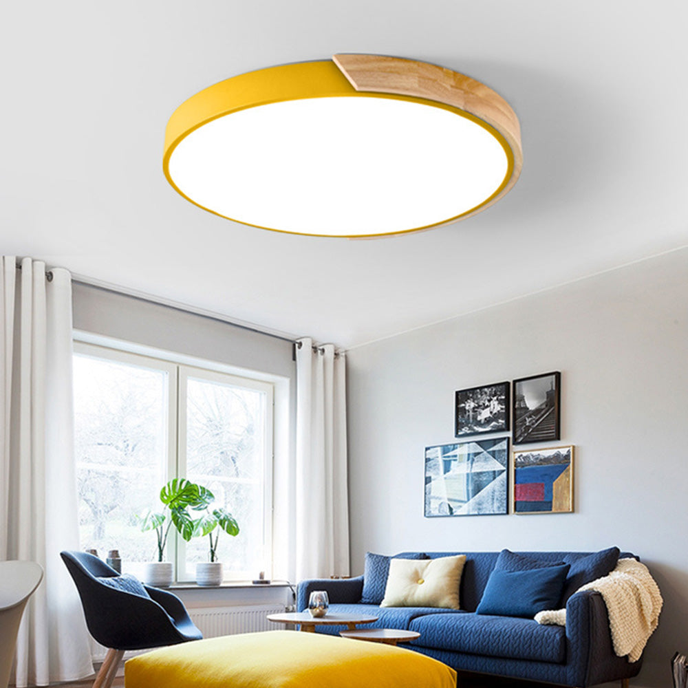 Flush Mount Ceiling Light Wood Accent Integrated LED Dimmable