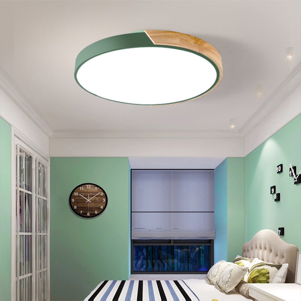Flush Mount Ceiling Light Wood Accent Integrated LED Dimmable